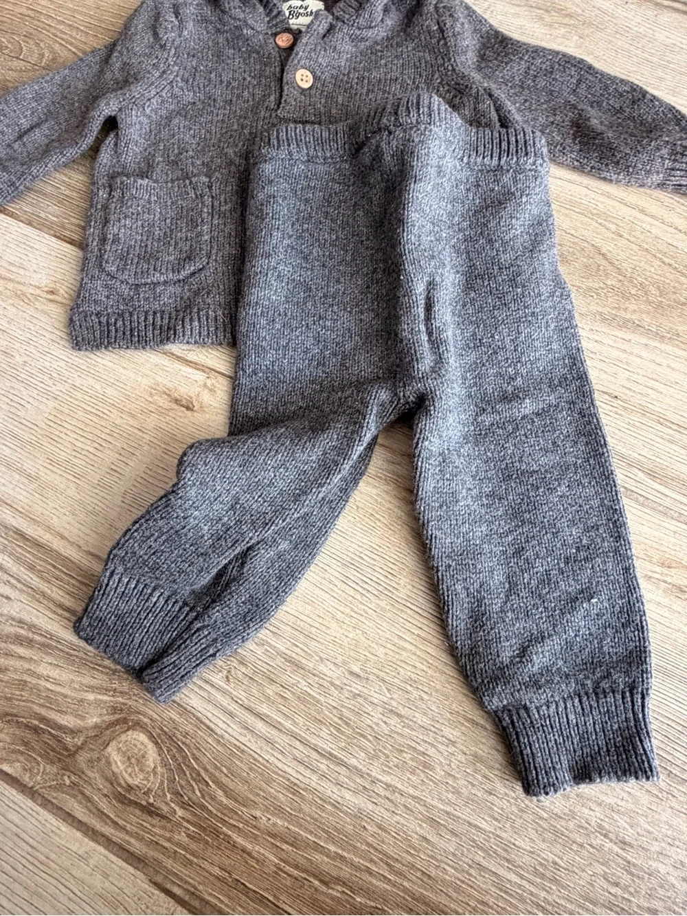 Cozy Grey Knit Kids Matching Set with Hoodie